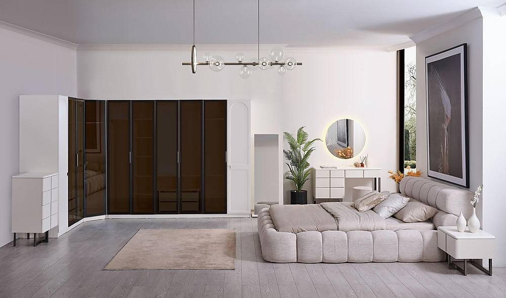 Noma Bazalı Yatak Odası - Köşe Dolaplı Giyinme Odası