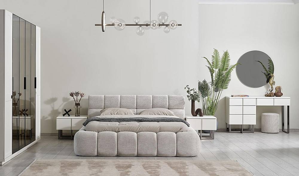 Noma Bazalı Yatak Odası - Köşe Dolaplı Giyinme Odası