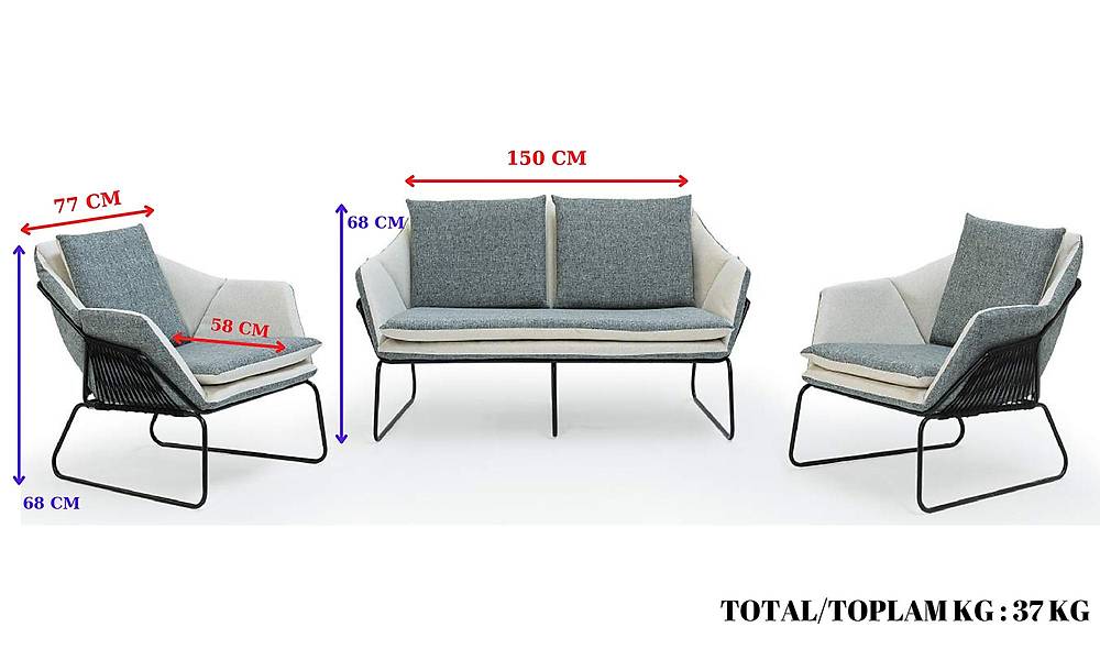 Dalyan Bahçe Koltuk Takımı - Siyah Bahçe Oturma Grubu