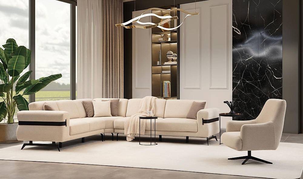 Laremy Köşe Takımı - Krem Köşe Koltuk