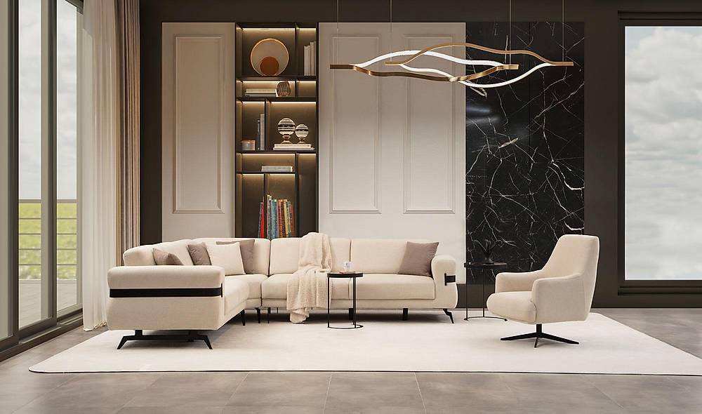 Laremy Köşe Takımı - Krem Köşe Koltuk