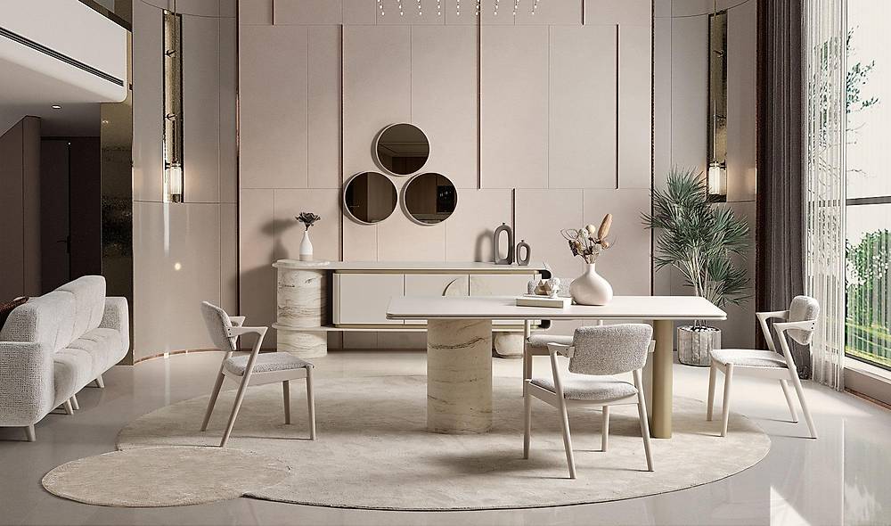 Elizabeth Yemek Odası - Bej Yemek Odası