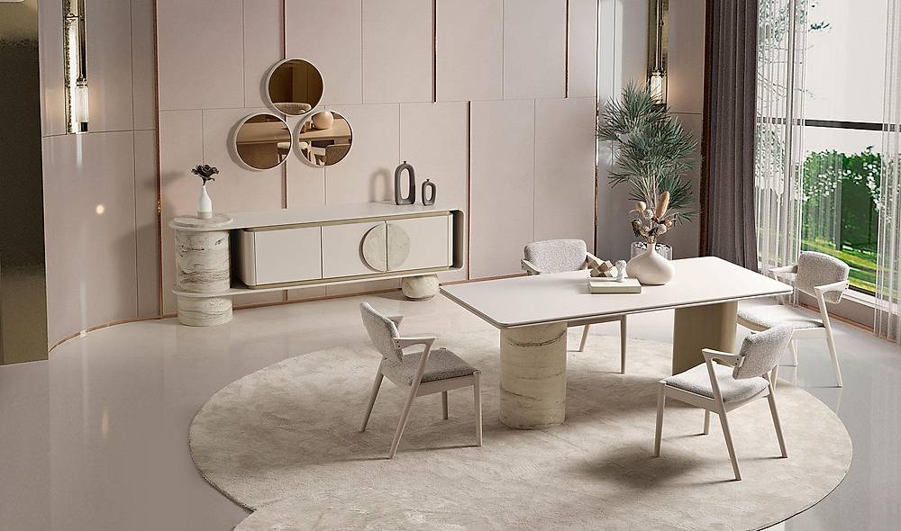 Elizabeth Yemek Odası - Bej Yemek Odası