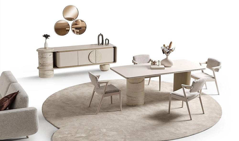 Elizabeth Yemek Odası - Bej Yemek Odası