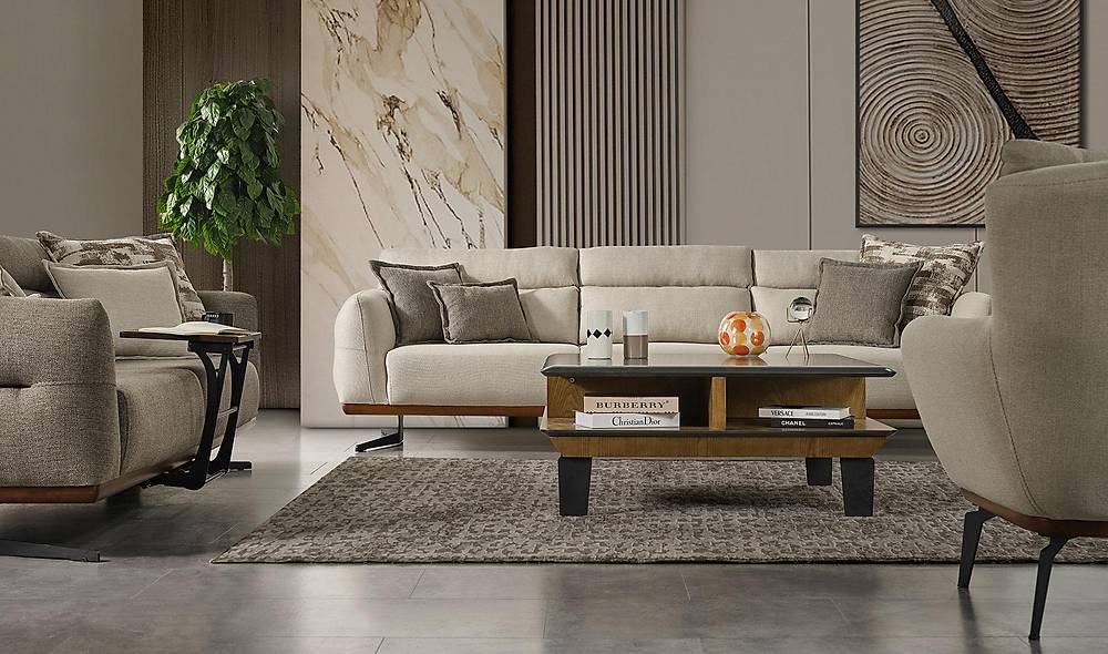 Becky Koltuk Takımı - Gri - Bej Koltuk Takımı