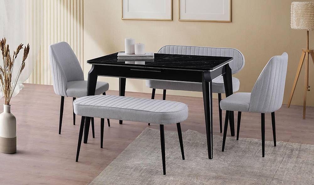 Boston Yemek Masası Takımı - Mermer Yemek Masası Takımı