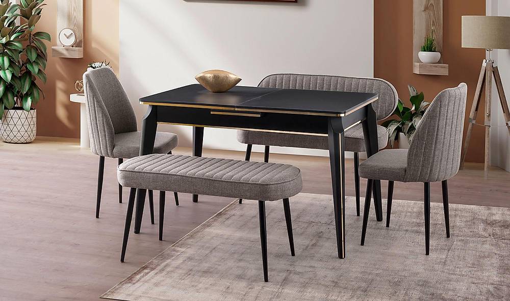 Boston Yemek Masası Takımı - Antrasit Yemek Masası Takımı