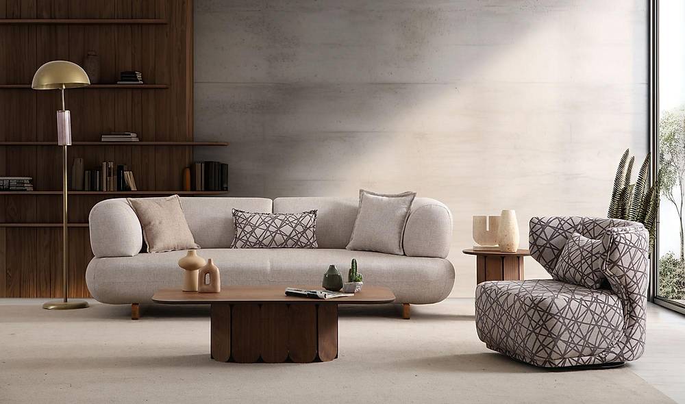 Brown Koltuk Takımı - Yataklı - Ahşap Ayaklı Koltuk Takımı