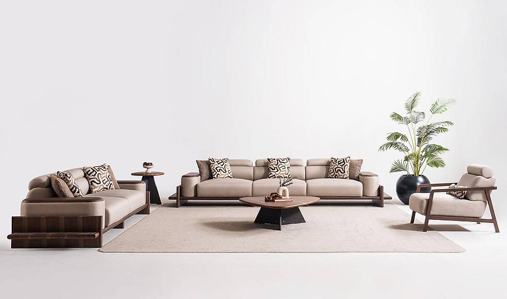 Alya Koltuk Takımı - Kahve - Ahşap Kollu Koltuk Takımı