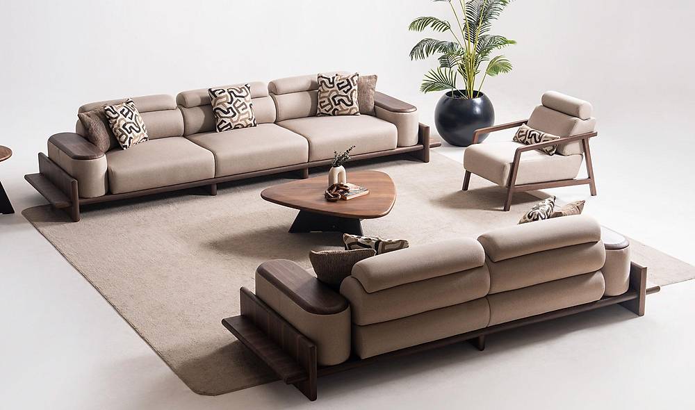 Alya Koltuk Takımı - Kahve - Ahşap Kollu Koltuk Takımı