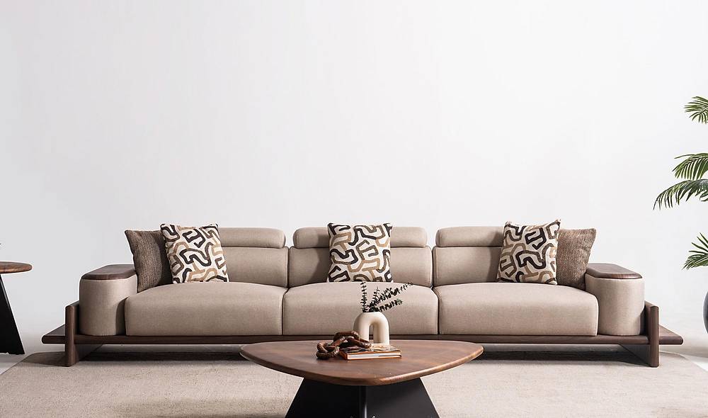 Alya Koltuk Takımı - Kahve - Ahşap Kollu Koltuk Takımı