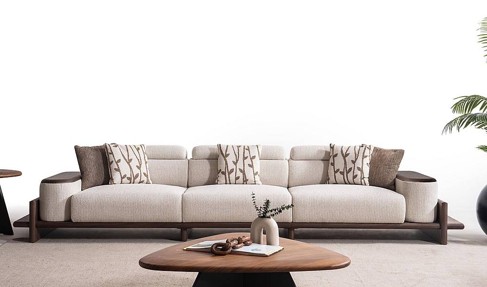 Alya Koltuk Takımı - Krem - Ahşap Kollu Koltuk Takımı