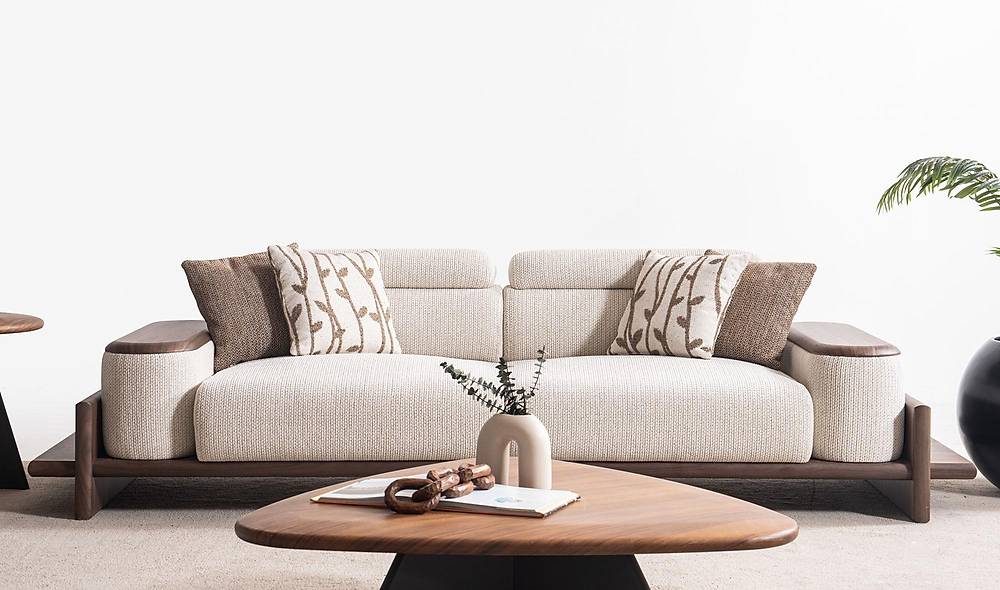 Alya Koltuk Takımı - Krem - Ahşap Kollu Koltuk Takımı