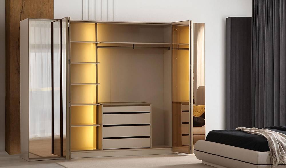 Fresco Bazalı Yatak Odası - Köşe Dolaplı Giyinme Odası