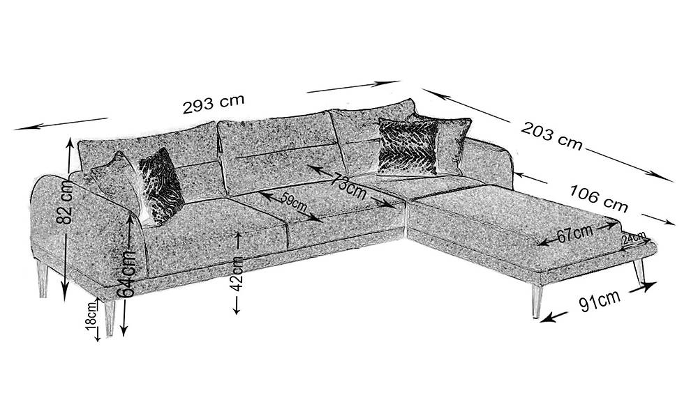 Tiara Köşe Takımı - Gri Köşe Koltuk