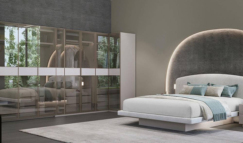 Lenova Bazalı Yatak Odası - Köşe Dolaplı Giyinme Odası