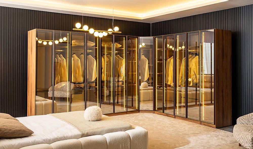 Montego Bazalı Yatak Odası - Köşe Dolaplı Giyinme Odası