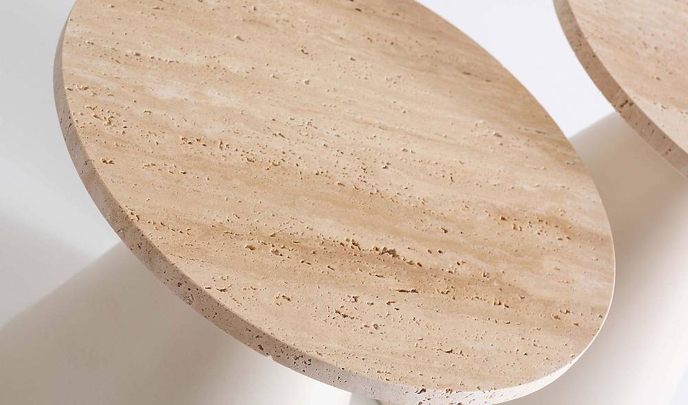 Thor İkili Sehpa Seti - Traverten Mermer Sehpa ve Aksesuar