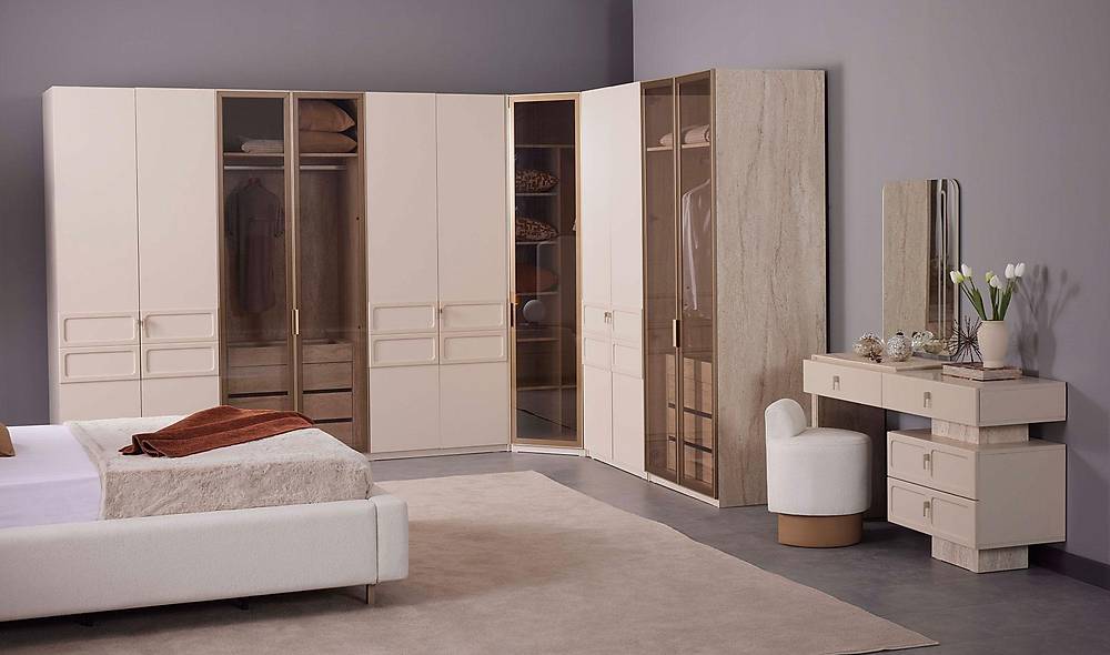 Nita Bazalı Yatak Odası - Köşe Dolaplı Giyinme Odası