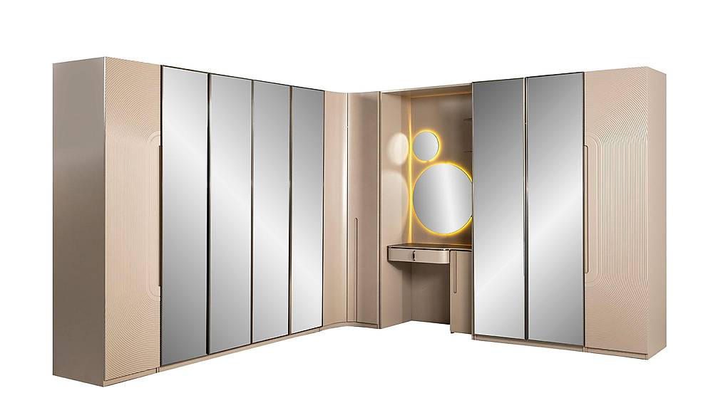 Milano Bazalı Yatak Odası - Köşe Dolaplı Giyinme Odası