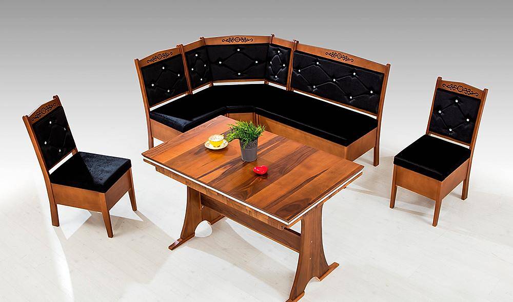 Avangarde Mutfak Köşe Takımı Ceviz - Siyah Masa Sandalye