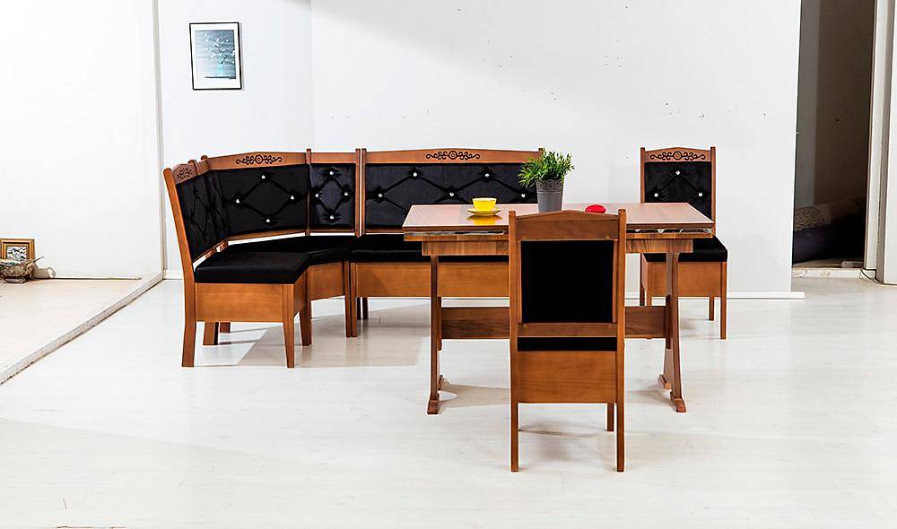 Avangarde Mutfak Köşe Takımı Ceviz - Siyah Masa Sandalye