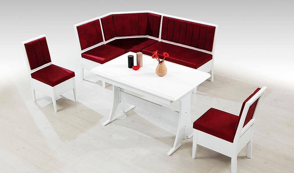 Riva Mutfak Köşe Takımı Beyaz - Bordo Masa Sandalye