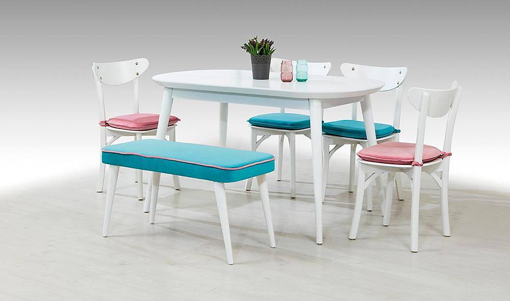 Konik Yemek Masası Takımı - Beyaz Yemek Masası Takımı