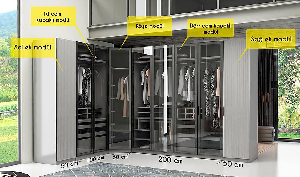 Milenyum Köşe Gardolap Kapaklı Gardırop