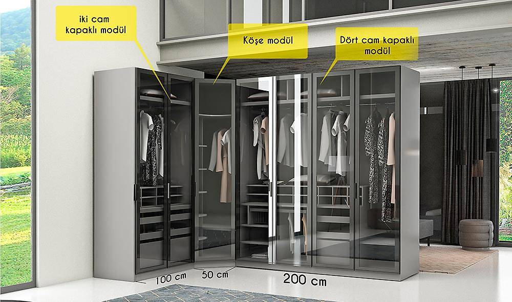 Milenyum Köşe Gardolap Kapaklı Gardırop