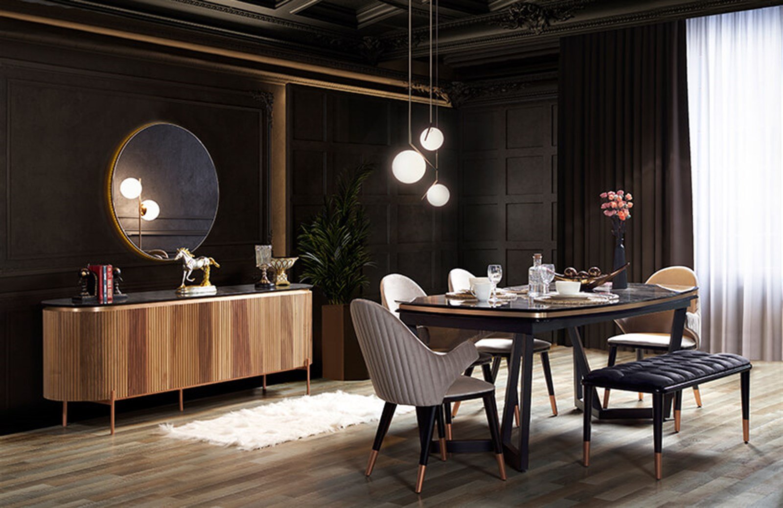 Perla Yemek Odası Takımı Ceviz Yemek Odası