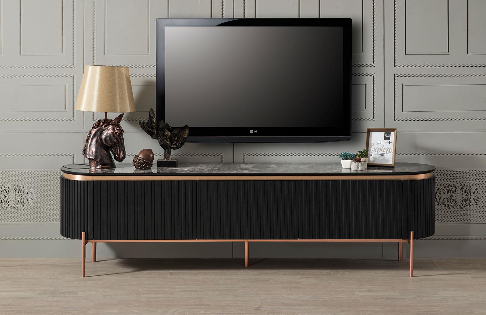 Perla Tv Sehpası Siyah TV Ünitesi