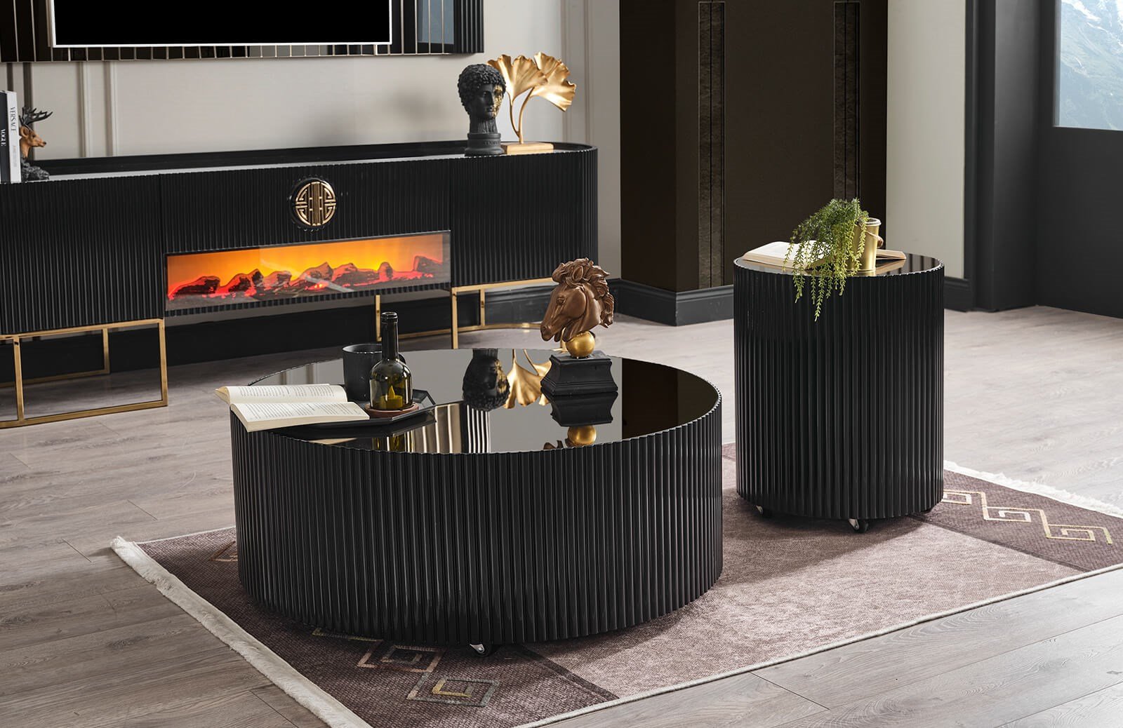 Morten Orta + Yan Sehpa Takım Black Sehpa ve Aksesuar