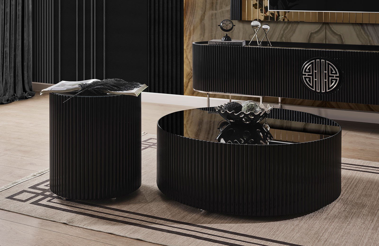 Morten Orta + Yan Sehpa Takım Krom Sehpa ve Aksesuar