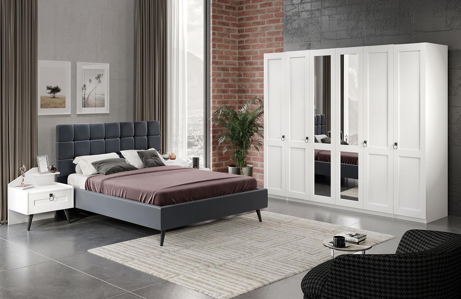 New Dobrev Yatak Odası Takımı Beyaz Yatak Odası