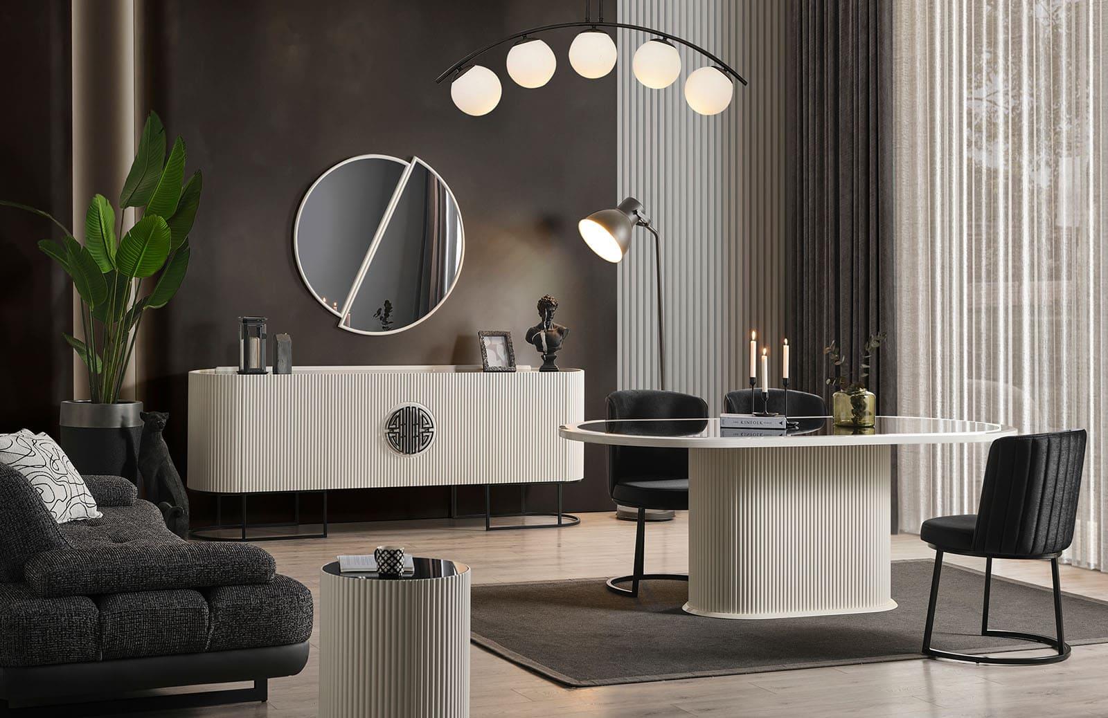 Morten Yemek Odası Takımı Ekru-Siyah Yemek Odası