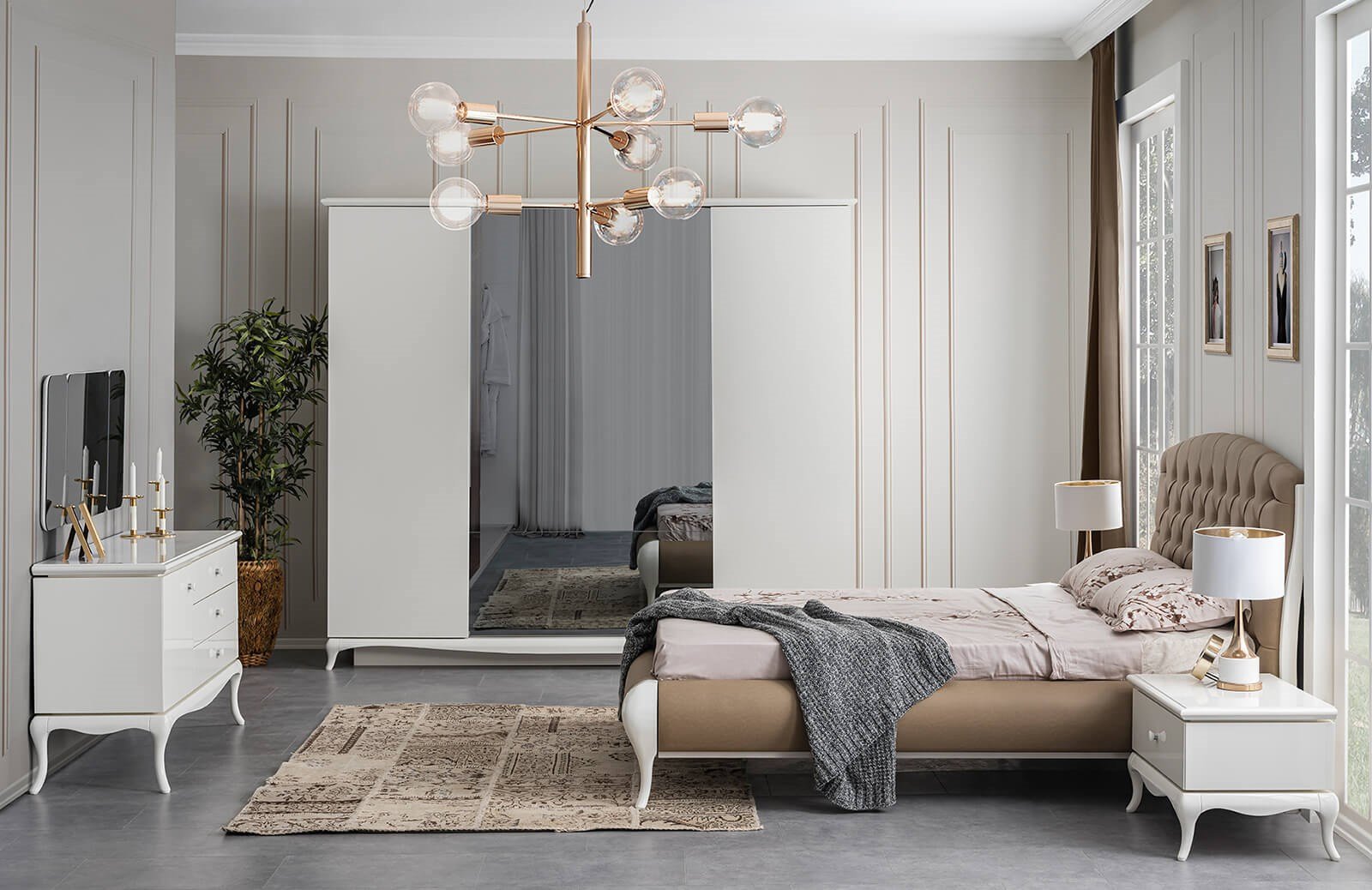 Barok Yatak Odası Takımı Ekru Yatak Odası