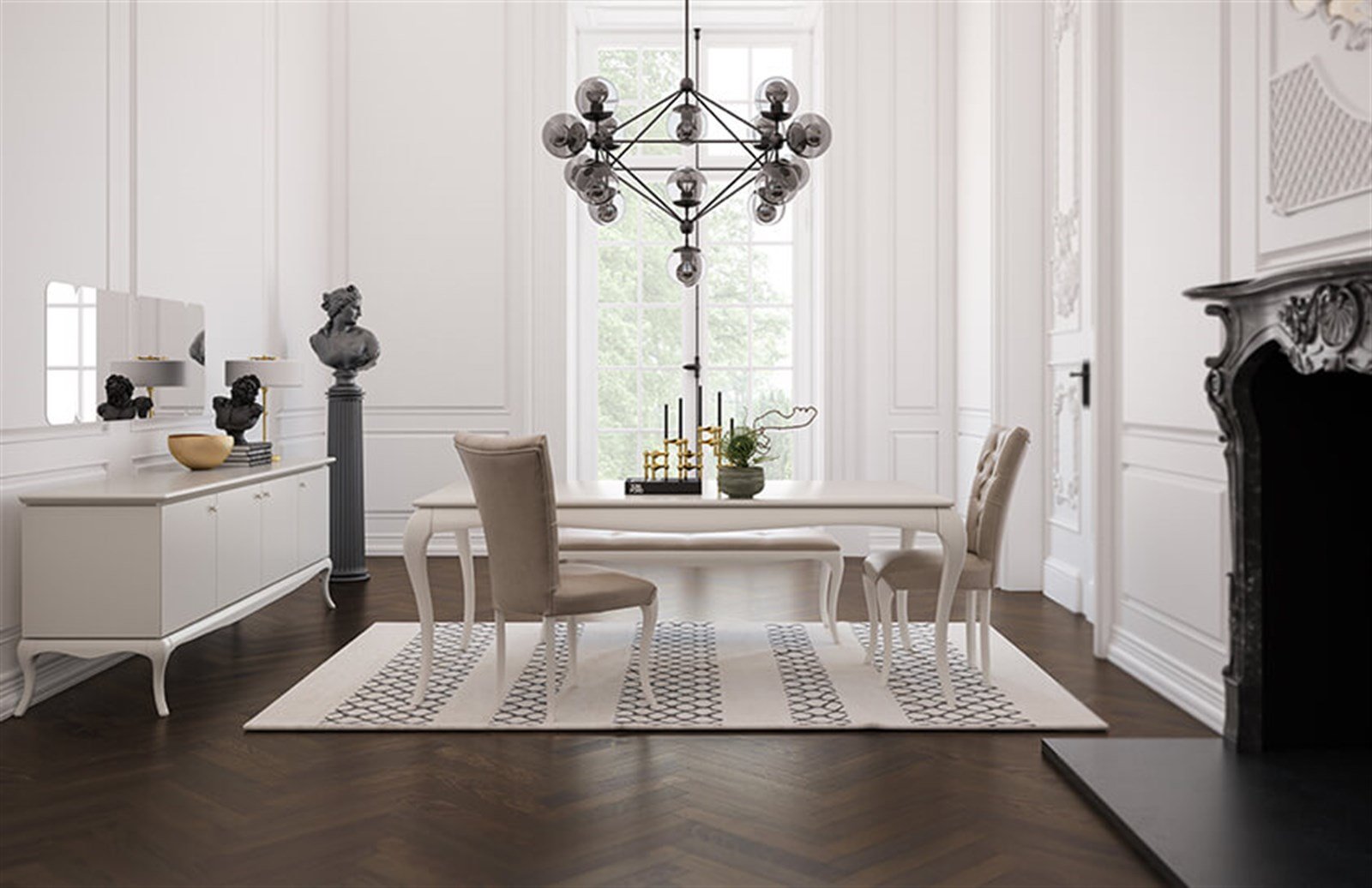 Barok Yemek Odası Takımı Ekru Yemek Odası