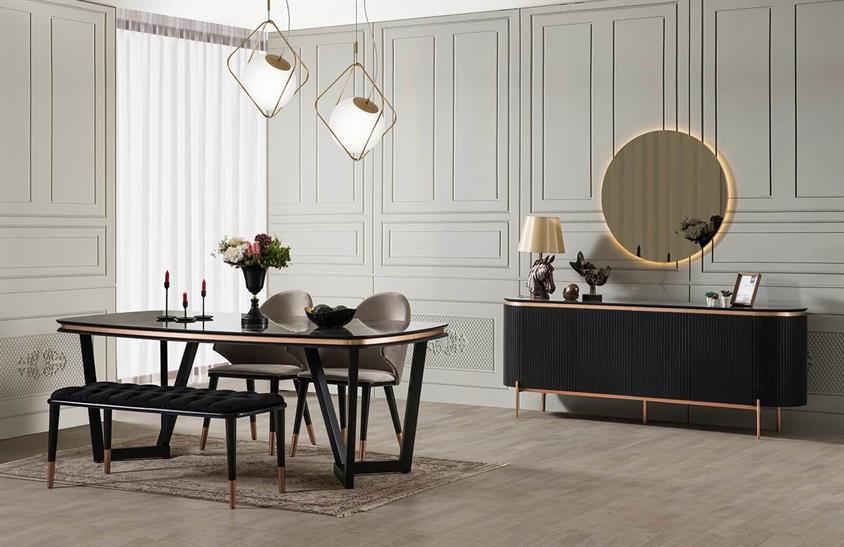 Perla Yemek Odası Takımı Siyah Yemek Odası