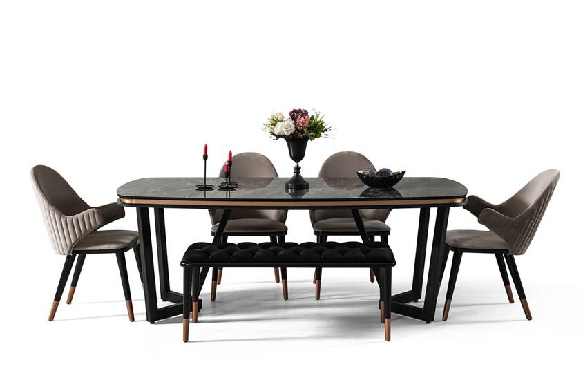 Perla Yemek Odası Takımı Siyah Yemek Odası