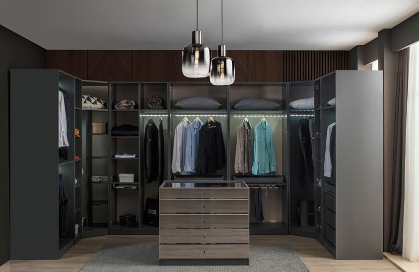 Daisi Köşe Dolap Takımı Antrasit Yatak Odası