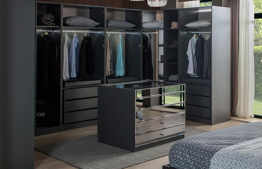 Daisi Köşe Dolap Takımı Antrasit Yatak Odası