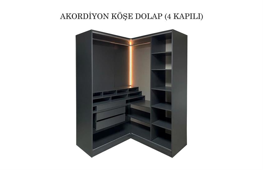 Daisi Köşe Dolap Takımı Antrasit Yatak Odası