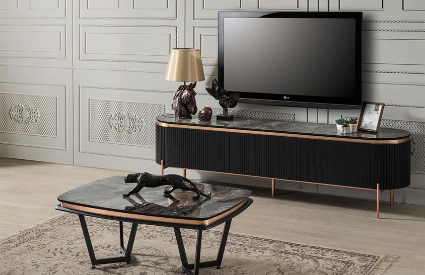 Perla Tv Sehpası Siyah TV Ünitesi
