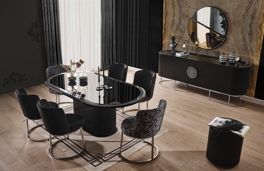 Morten Yemek Odası Takımı Krom Yemek Odası