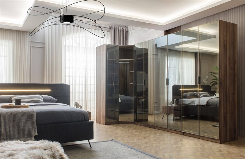 Daisi Köşe Dolap Takımı Ceviz Yatak Odası