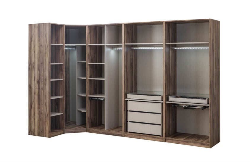 Daisi Köşe Dolap Takımı Ceviz Yatak Odası