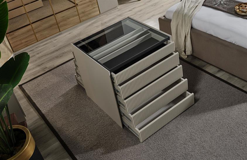 Ashwini Yatak Odası Takımı Köşe Dolaplı Gold Giyinme Odası