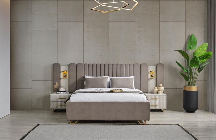 Ashwini Yatak Odası Takımı Köşe Dolaplı Gold Giyinme Odası