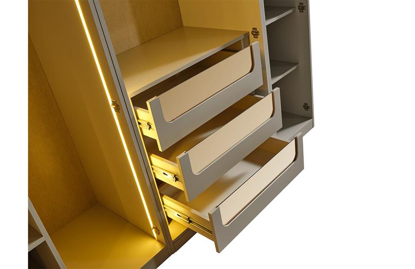 Ashwini Yatak Odası Takımı Köşe Dolaplı Gold Giyinme Odası